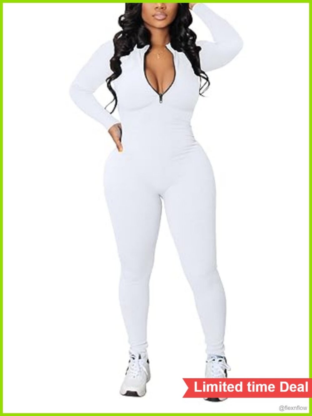 Ribbed Zip Up Bodycon Jumpsuit Long Sleeve One Piece Romper Clubwear